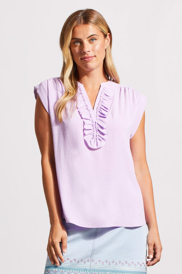 Cap-Sleeve Blouse With Notch Collar