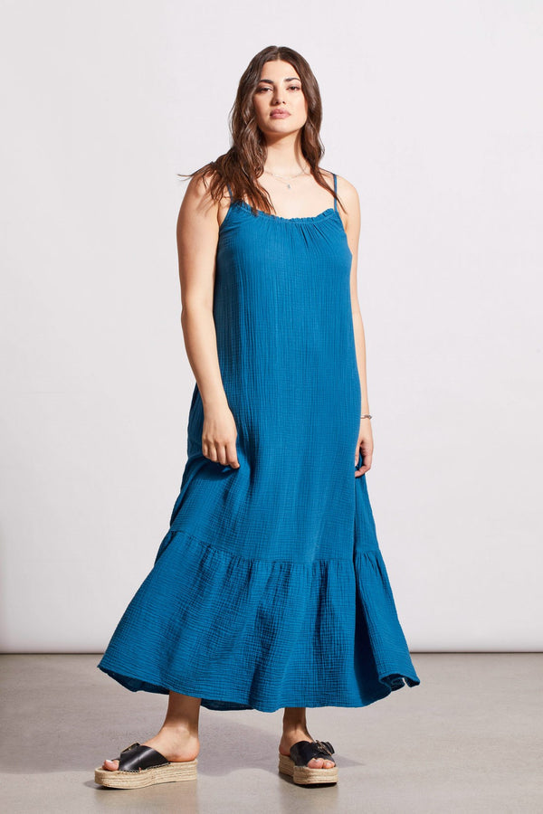 Cotton Gauze Maxi Dress With Frills and Pockets
