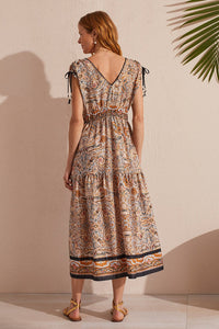 Printed Maxi Dress with Shoulder Ties