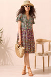 Printed Short-Sleeve Dress With Panelled Skirt