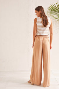 Pull On Linen Blend Flowy Pants With Pockets
