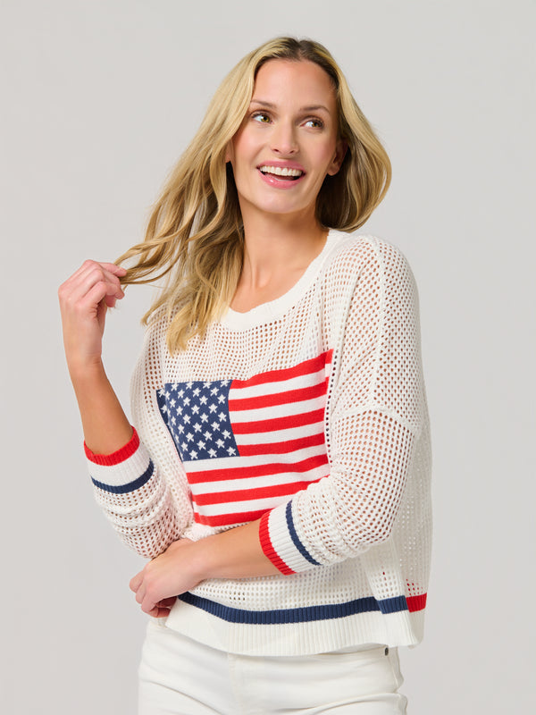 American Flag Mesh Sweater