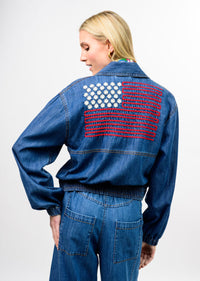 Denim Flag Bomber Jacket