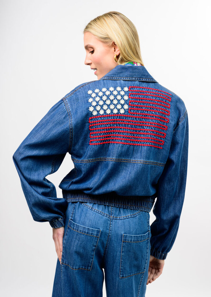 Denim Flag Bomber Jacket