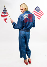 Denim Flag Bomber Jacket