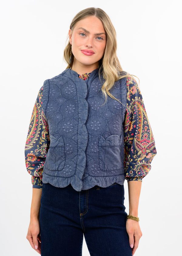 Embroidered Scalloped Vest