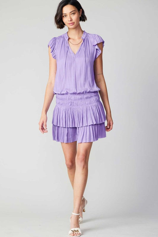 Split Neck Tiered Mini Dress