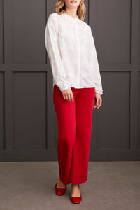 Button Front Blouse with Ruffle Collar