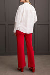 Button Front Blouse with Ruffle Collar