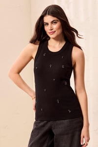BLUE THREAD by Tribal Cotton Baby Rib Racer Back Embellished Tank Top