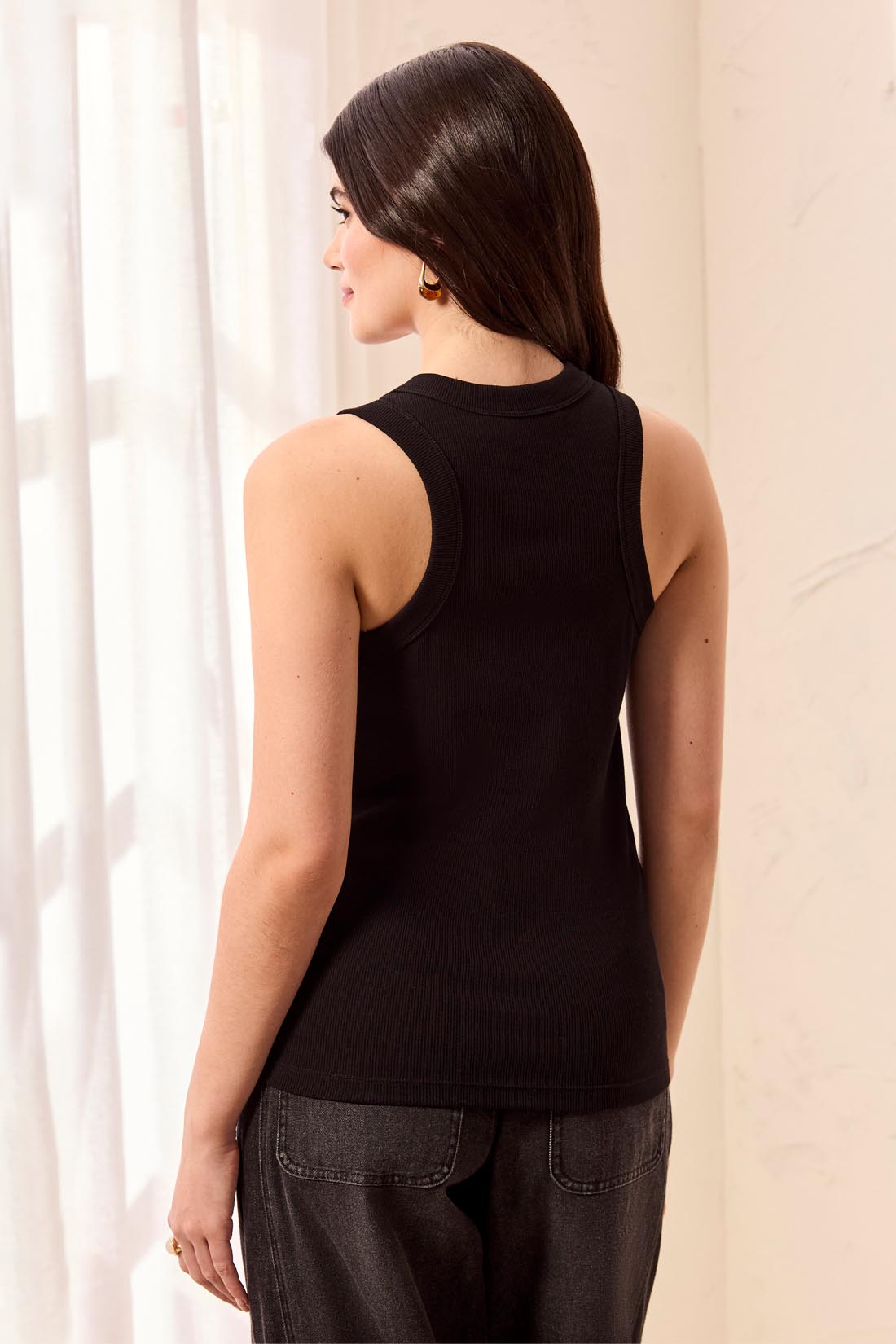 BLUE THREAD by Tribal Cotton Baby Rib Racer Back Embellished Tank Top