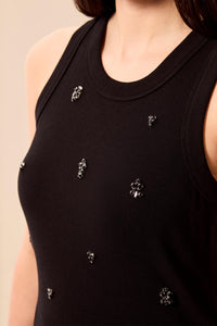 BLUE THREAD by Tribal Cotton Baby Rib Racer Back Embellished Tank Top