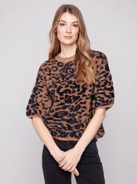 Hairy Jacquard Knit Balloon Shape Sweater
