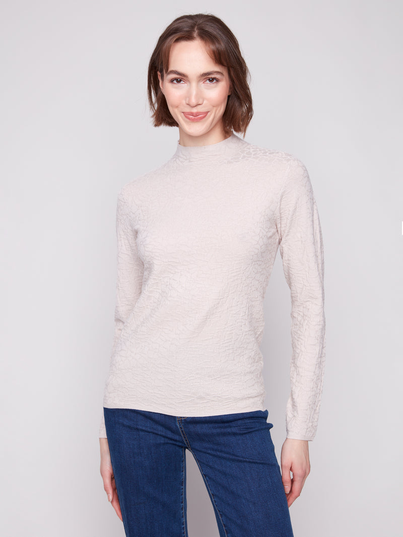 Mock Neck Textured Knit Sweater