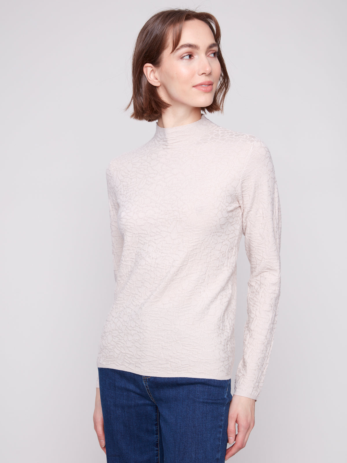 Mock Neck Textured Knit Sweater