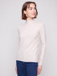 Mock Neck Textured Knit Sweater