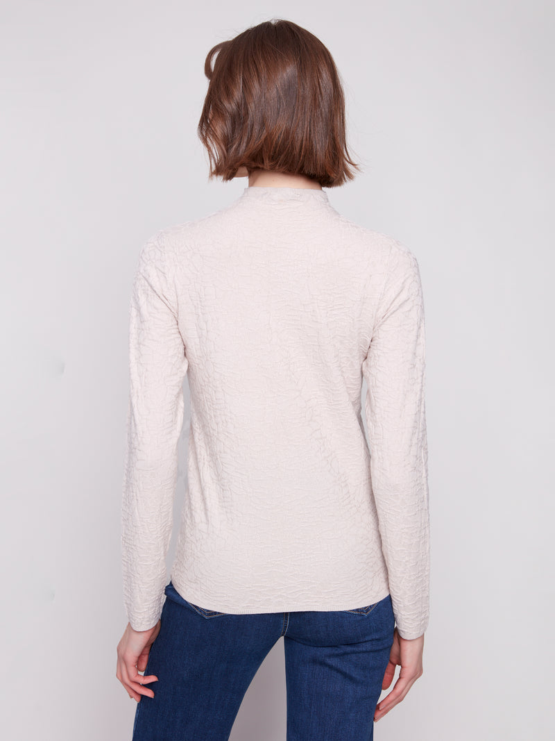 Mock Neck Textured Knit Sweater