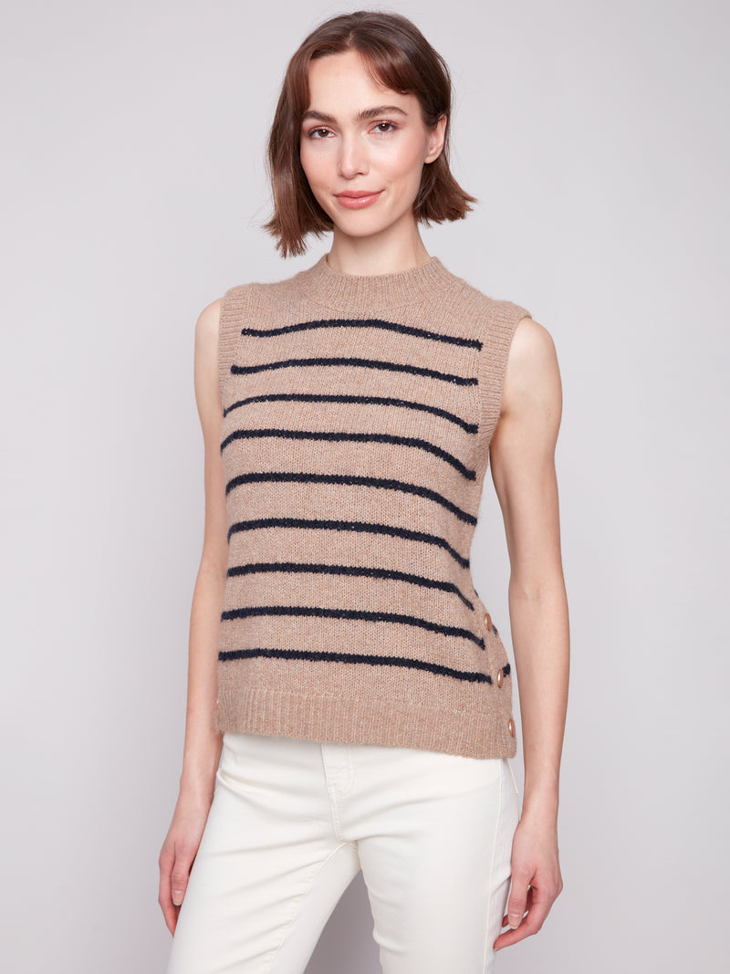 Sleeveless V-Neck Striped Sweater Vest