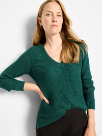 Shimmer Waffle V-Neck Sweater