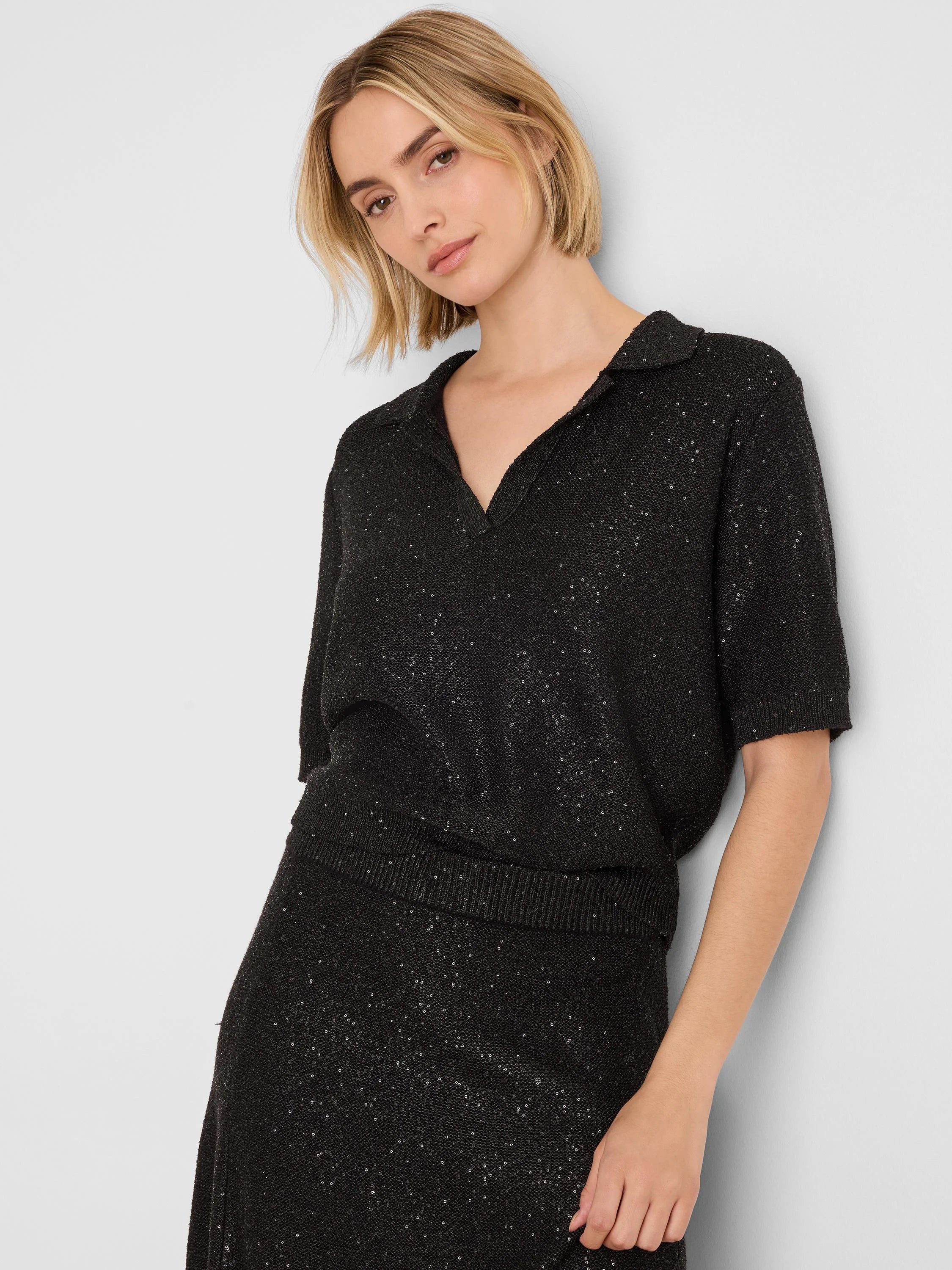 Sequin Polo Sweater