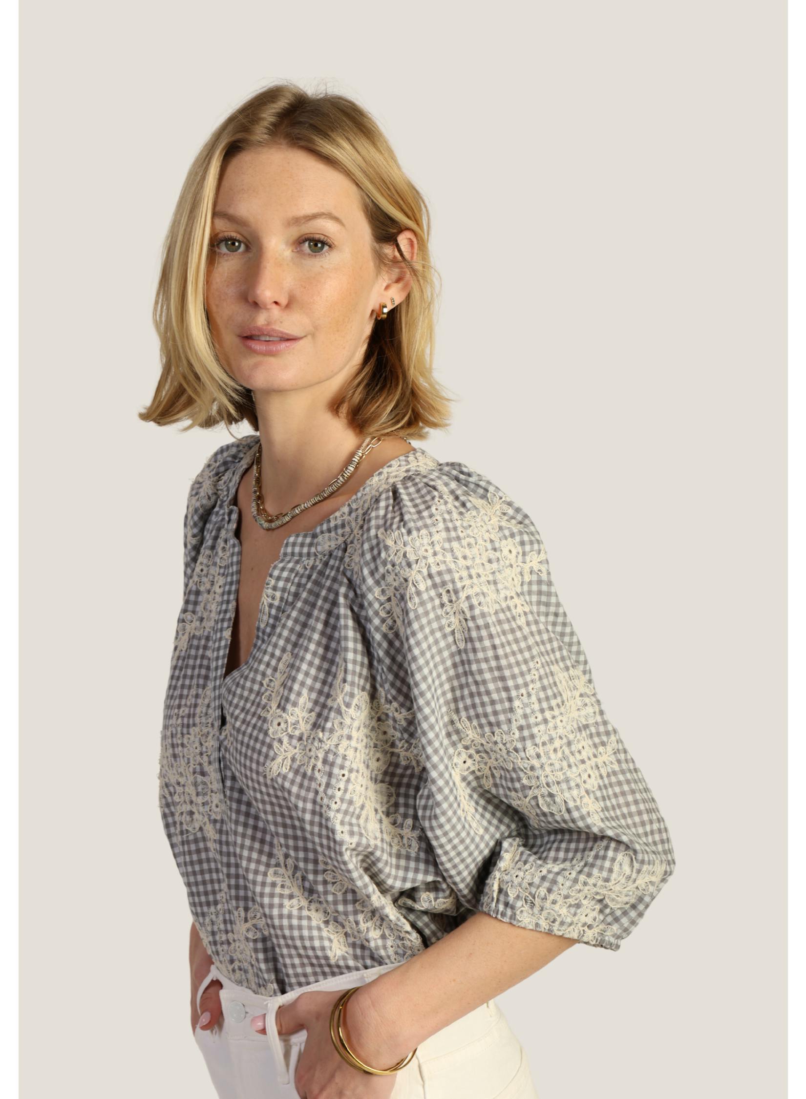 Gwynn Embroidered Gingham Top