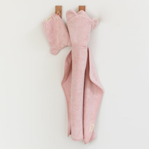 Hooded Towel + Wash Mitt Set Blush