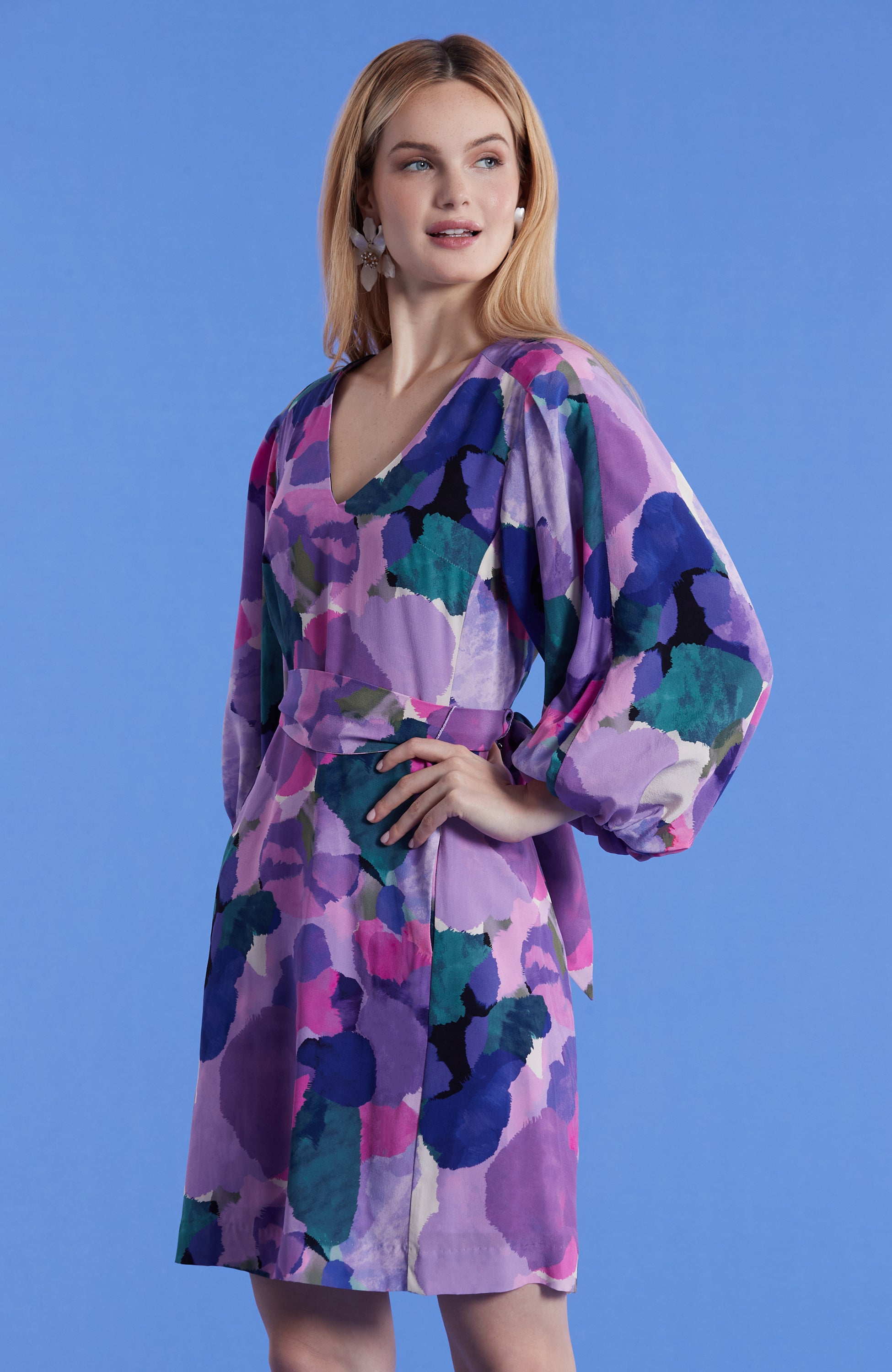 watercolor silk dress Xena Watercolor Flora Embroidery Strap Dress in Silk-Linen S/P