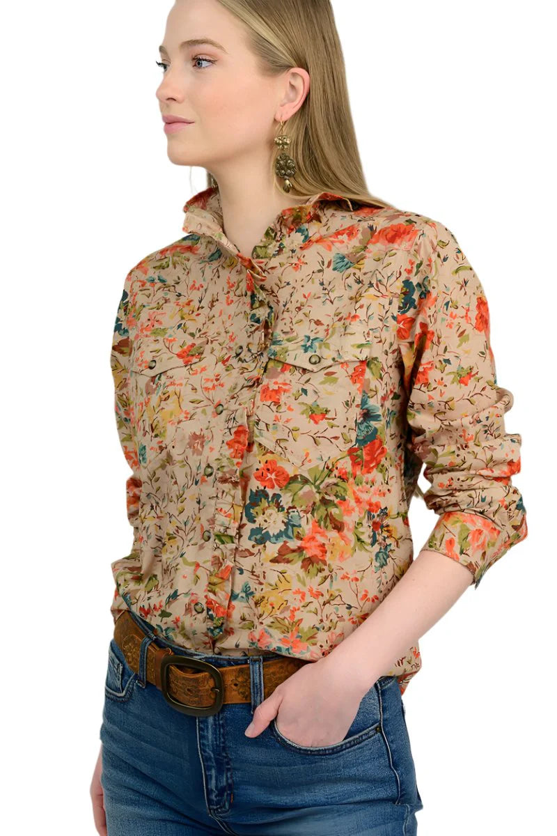 Eyelet Floral Snap Shirt