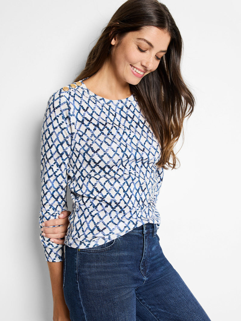 Denim Diamonds Button Shoulder Top