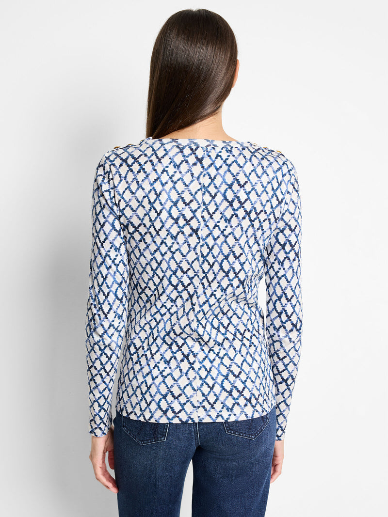 Denim Diamonds Button Shoulder Top