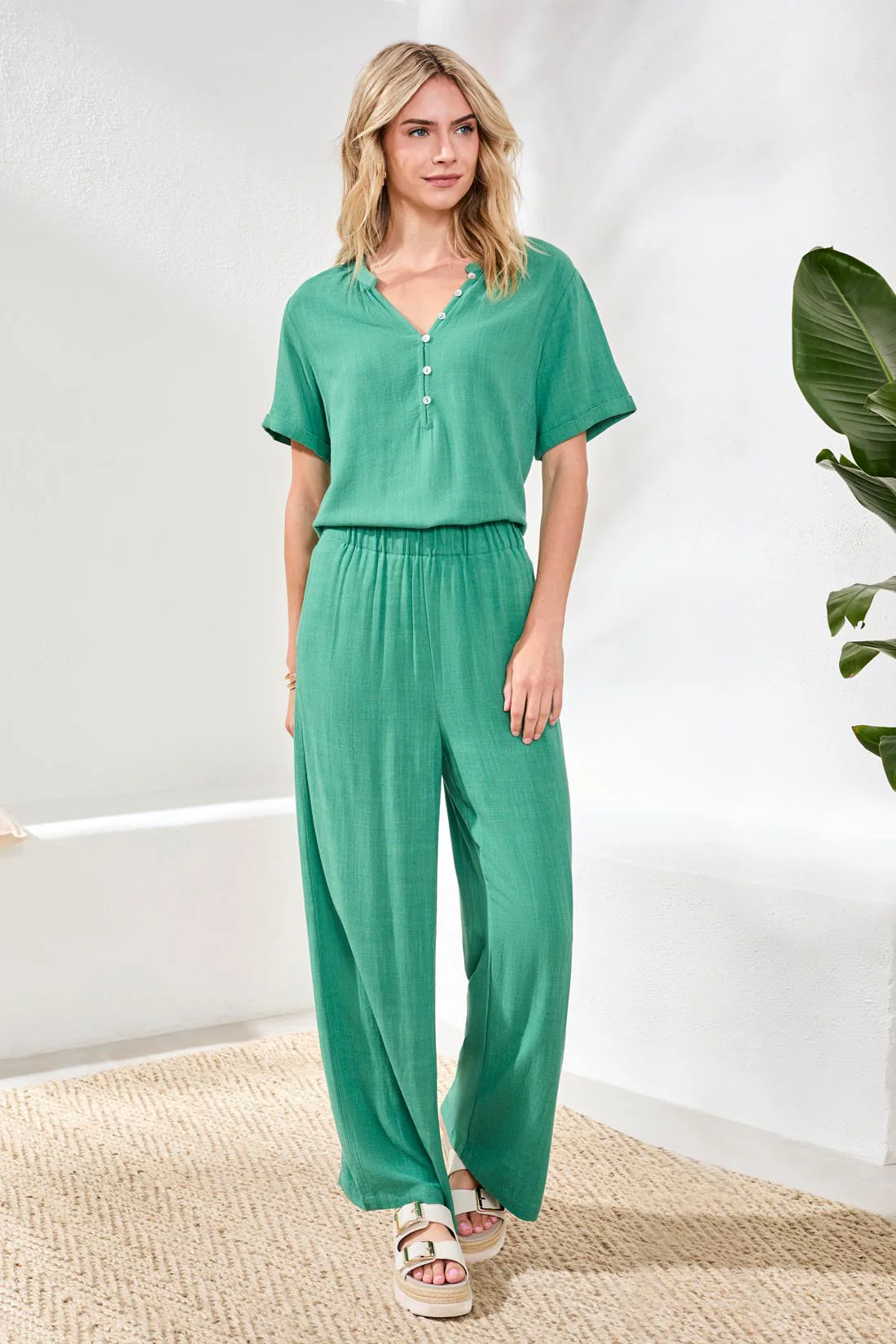 Linen Wide Leg Ankle Pant
