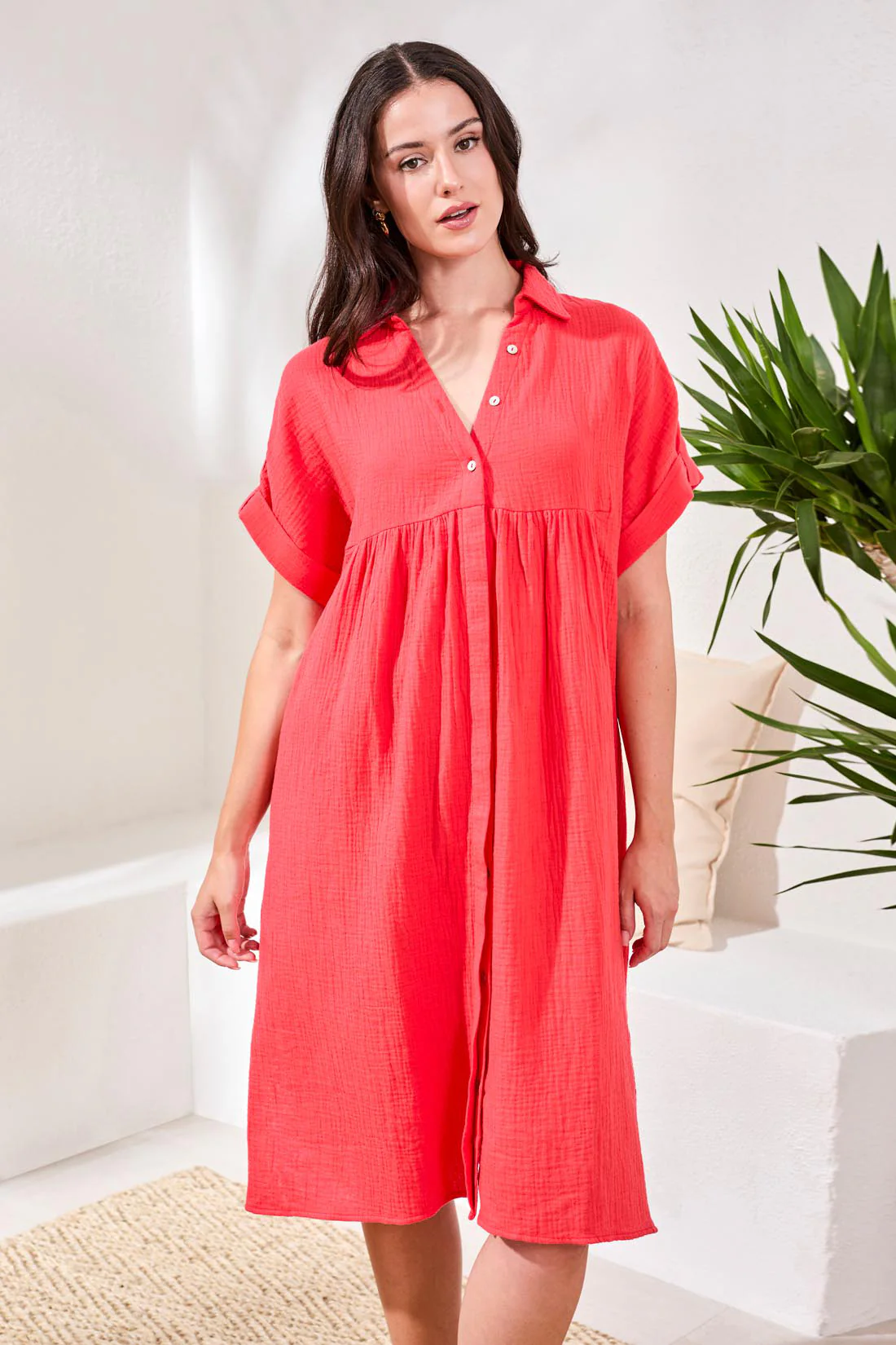 Crinkle Short Sleeve Midi Dress