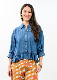 Denim Button-Up w. Ruffle