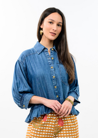 Denim Button-Up w. Ruffle