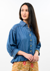 Denim Button-Up w. Ruffle
