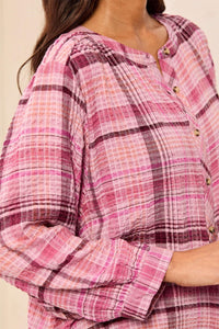 Waffle Knit Plaid Blouse
