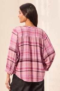 Waffle Knit Plaid Blouse