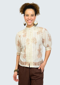 Metallic Trim Paisley Top