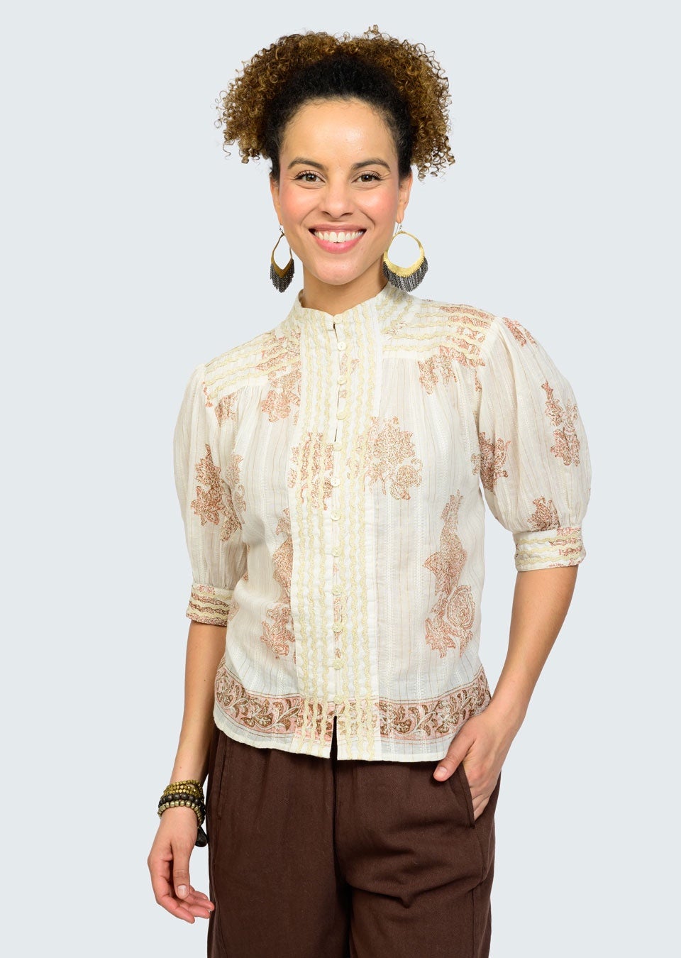 Metallic Trim Paisley Top