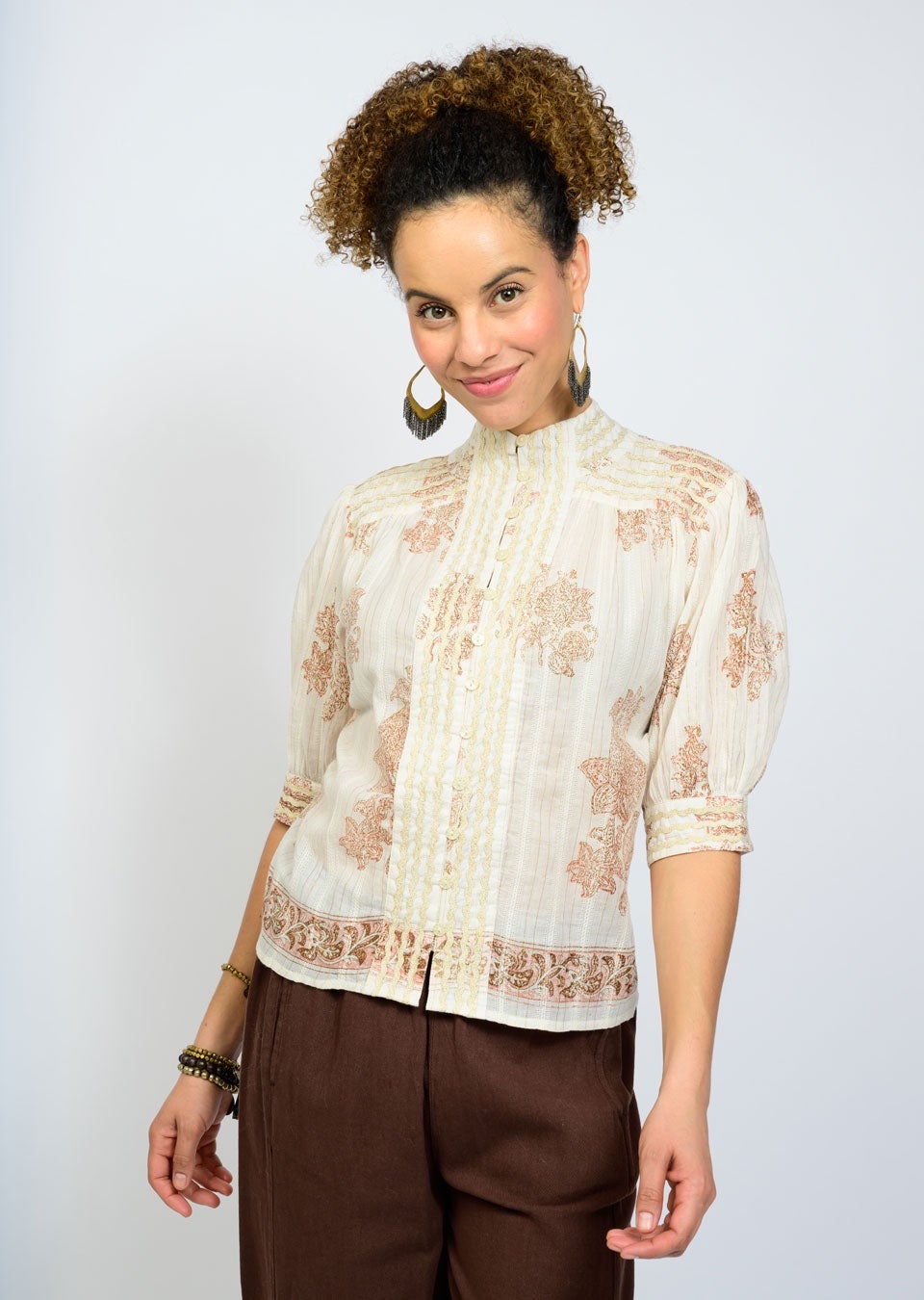Metallic Trim Paisley Top