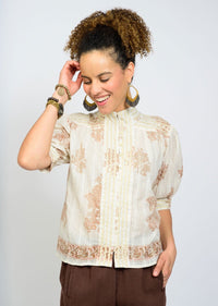 Metallic Trim Paisley Top