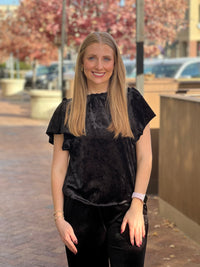 Solid Velvet Flounce Top