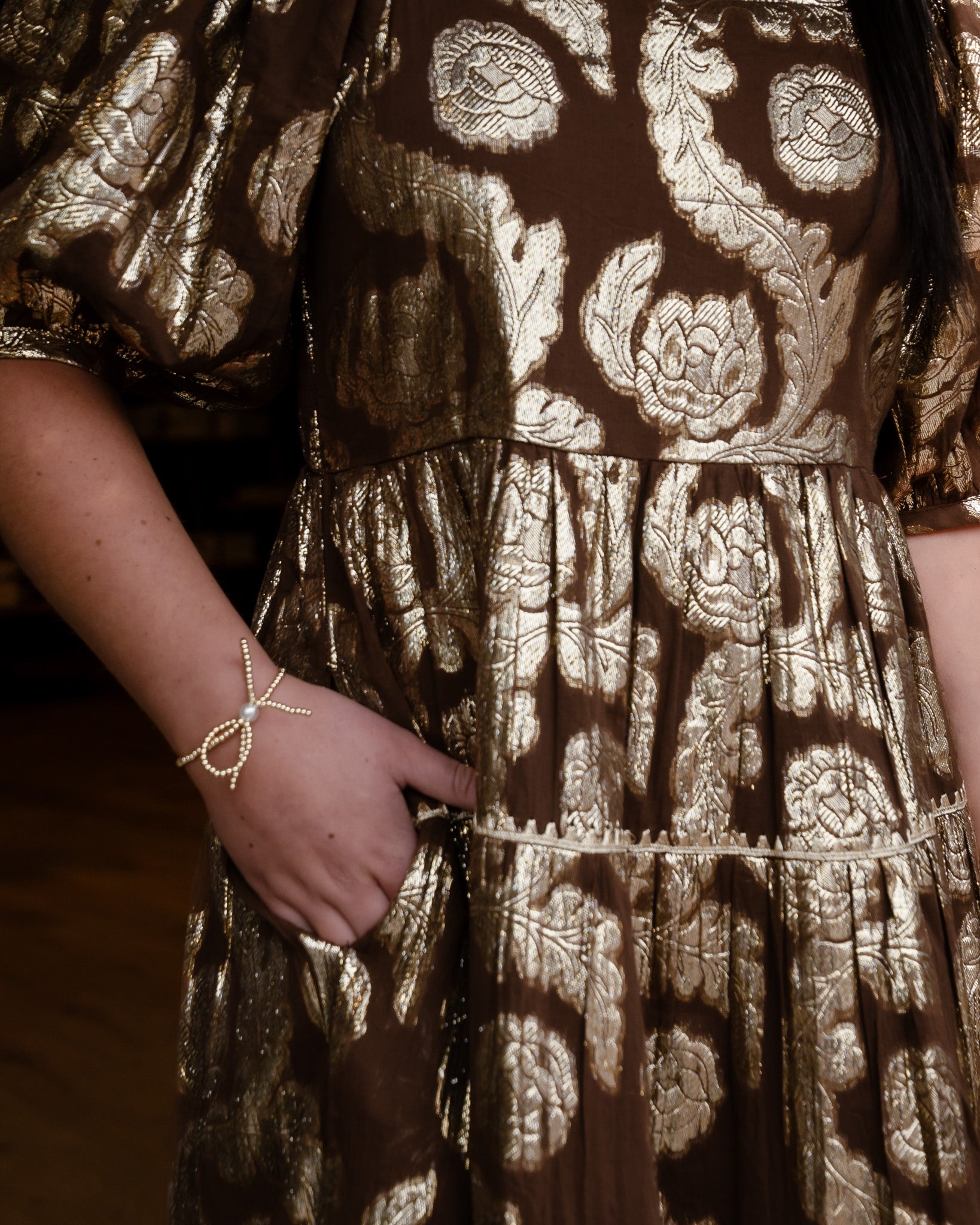 Metallic Roses Midi Dress