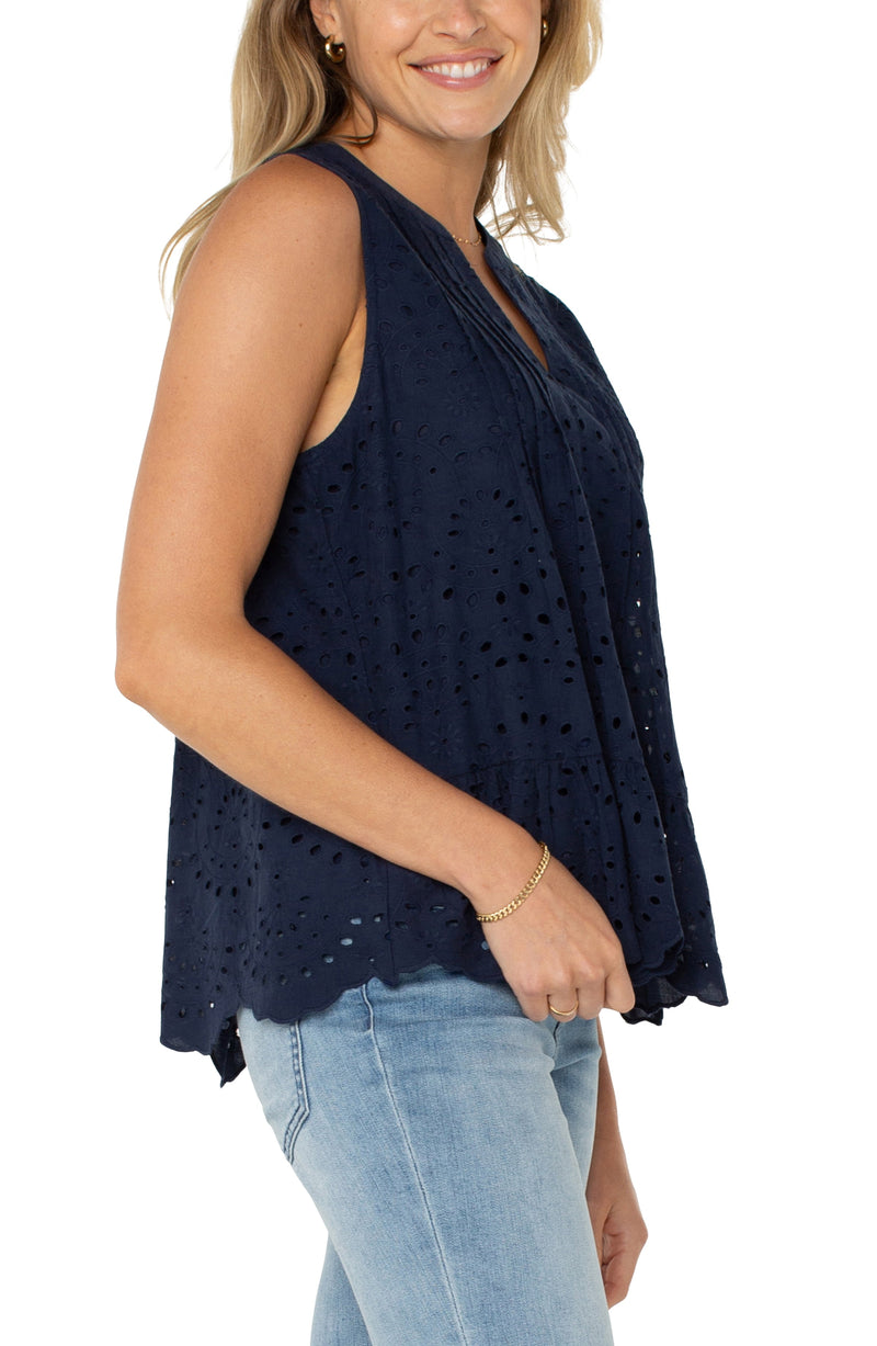 Sleeveless Pintuck Woven Top