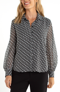Long Sleeve Collared Woven Blouse