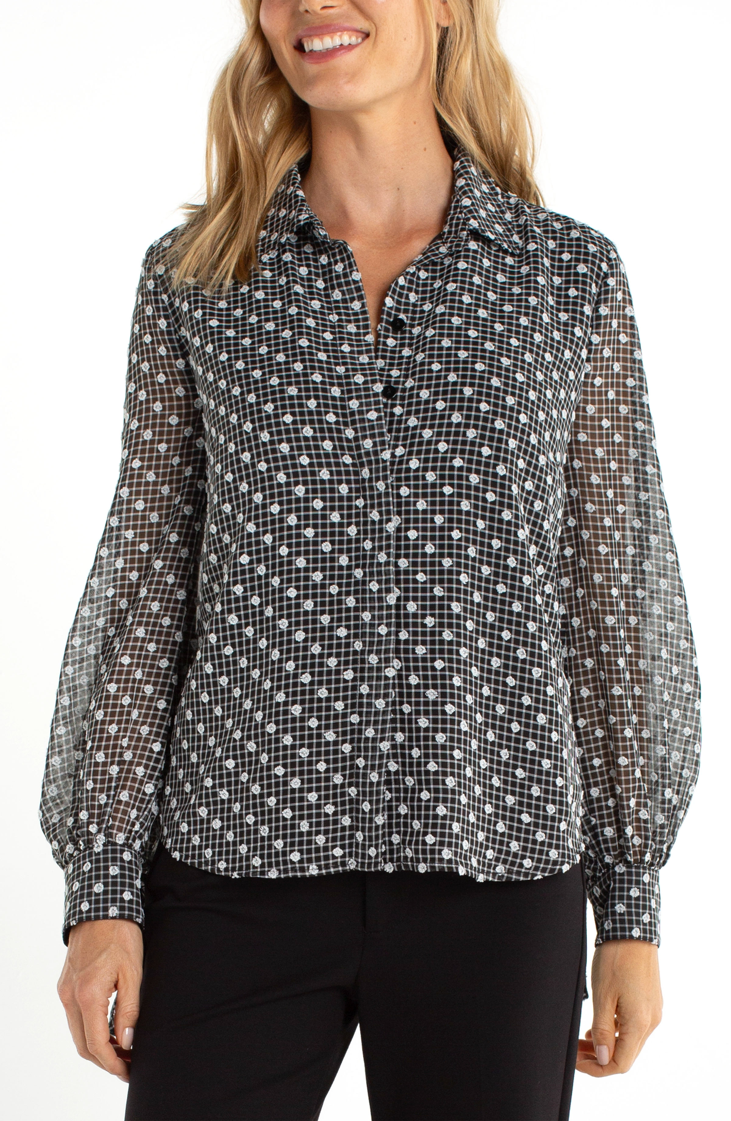 Long Sleeve Collared Woven Blouse