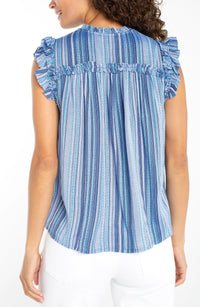 Flutter Sleeve Woven Top With Ties