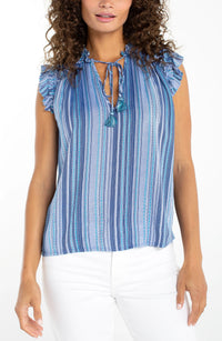 Flutter Sleeve Woven Top With Ties