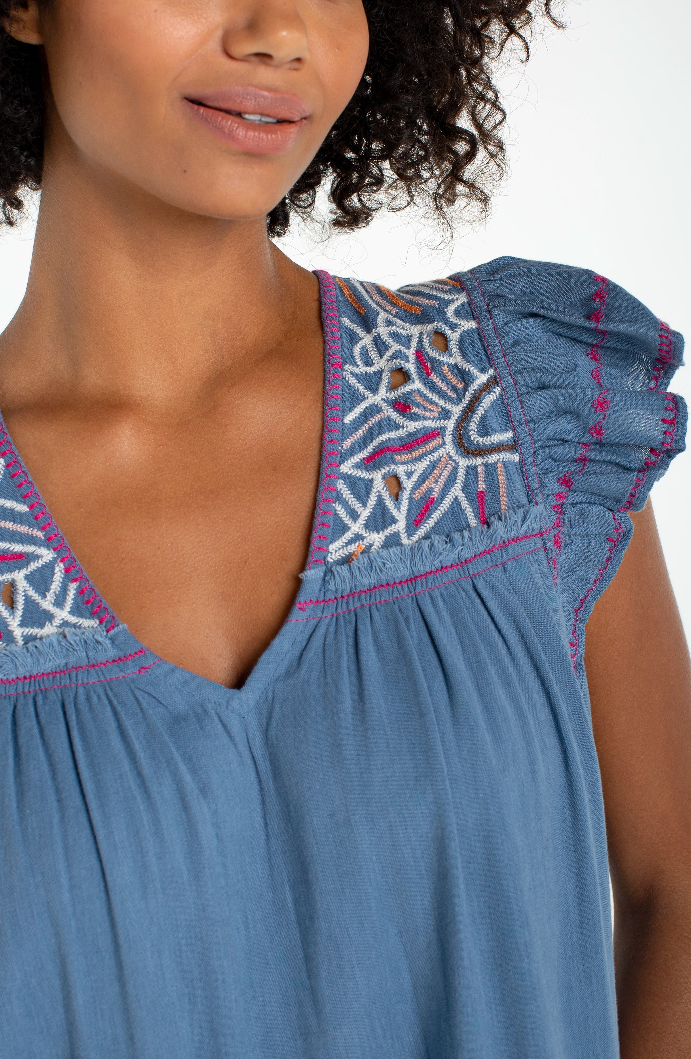 Flutter Sleeve V-neck Woven Dress