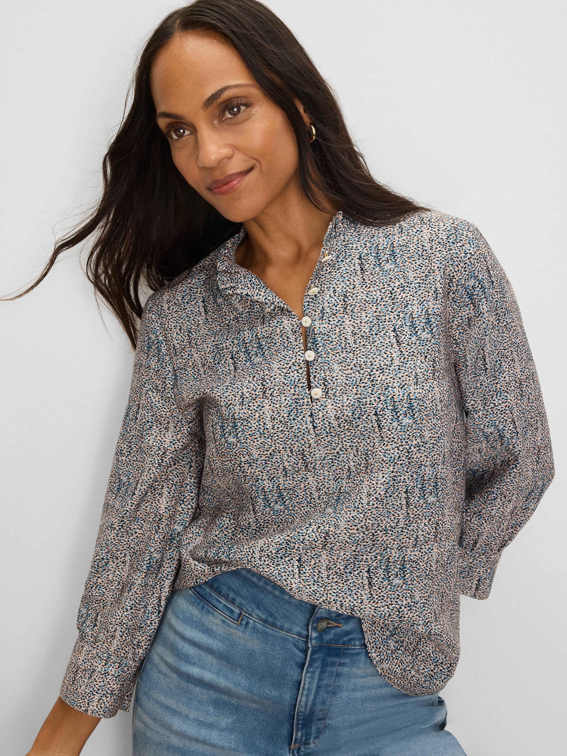 Sun Speckle Ruffle Neck Top – The Boutique MHK